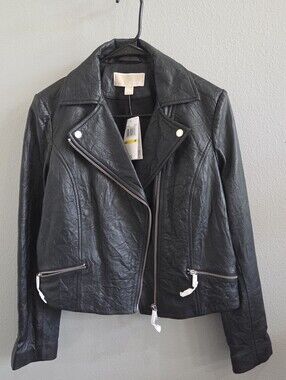 NWT Michael Kors Black Faux Leather Moto Jacket